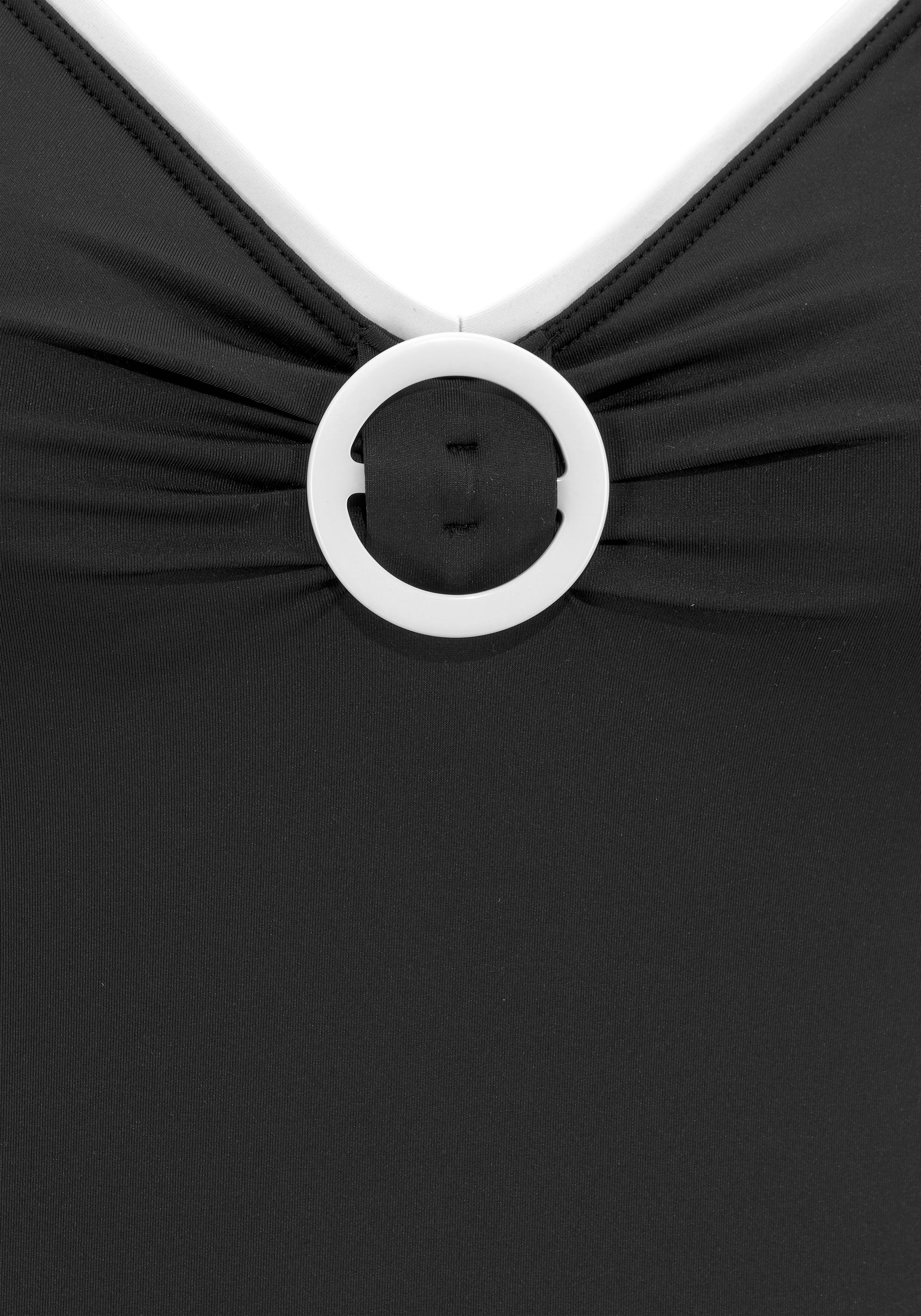 Badeanzug VIVANCE "Lorena", Damen, Gr. 42, Cup A/B, schwarz, Recycling-Polyamid, unifarben, Badeanzüge Badeanzug, mit Detail vorne und kontrastfarbenem Piping schwarz 42, Cup A/B