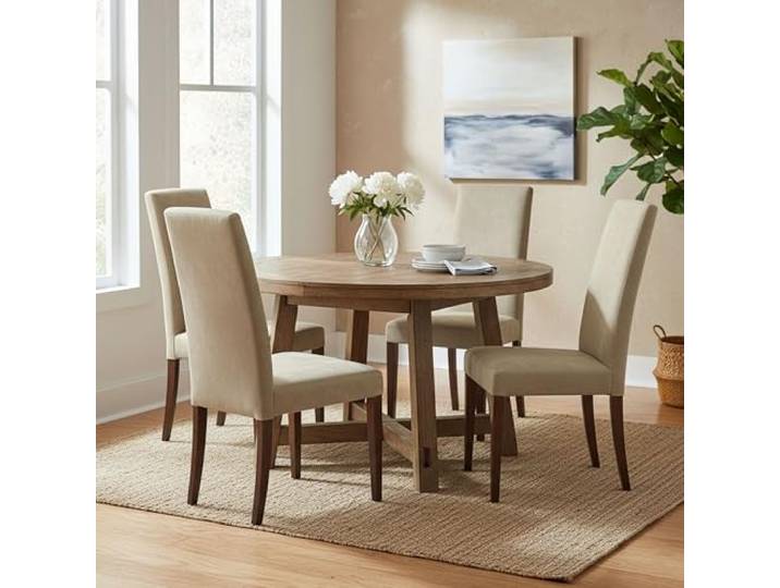 Dmora Langreo Stuhl-Set, Beige, 4 Stühle in Samt-Optik, gepolstert