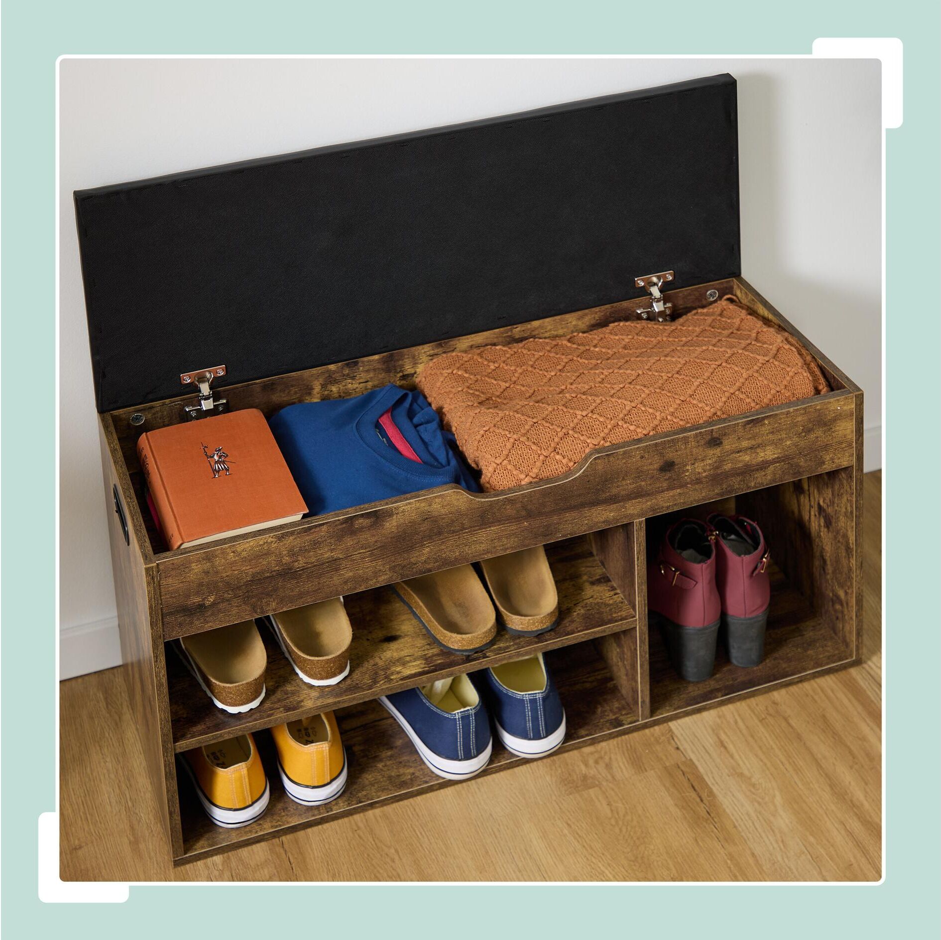 Schuhregal RELAXDAYS "mit Sitzfläche 80 x 46 cm", braun (dunkelbraun, schwarz), B:80cm H:46cm T:30cm, Regale, Schuhregal dunkelbraun, schwarz B/H/T: 80cm x 46cm x 30cm