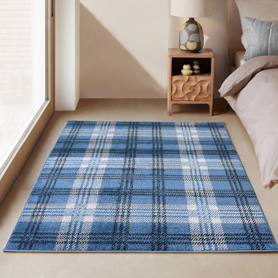 Brambly Cottage Plaid Area Rug Blue Rectangle 80 x 150 cm