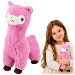 Plüsch-Alpaka-Lama-Plüschtier, Kuscheltier aus weichem Fell, rosa, 28 cm