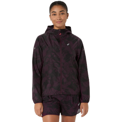 Laufjacke ASICS "FUJITRAIL PACKABLE JACKET", Damen, Gr. XL, lila (schwarz aubergine), Obermaterial: 100% Polyester, Jacken, Reflektierend, Bewegungsfreundlich, Leicht