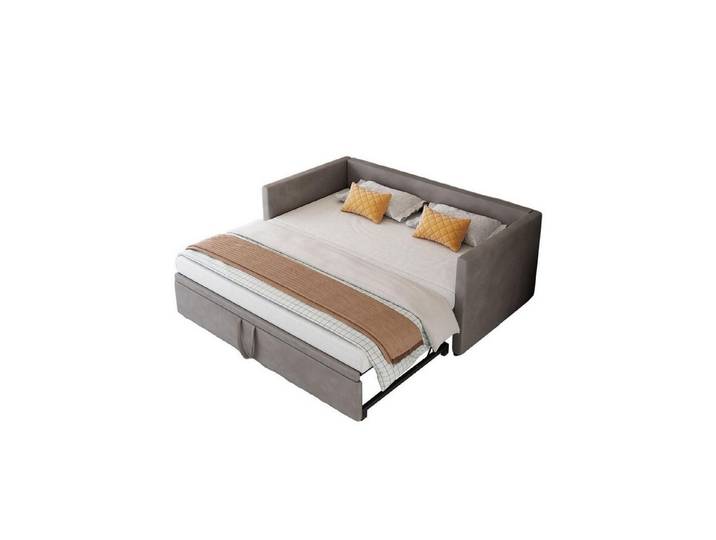 LuxusKollektion Schlafsofa Schlafsofa Auszug Doppelbett Lattenrost Samt 2 Grau 180 x 200cm