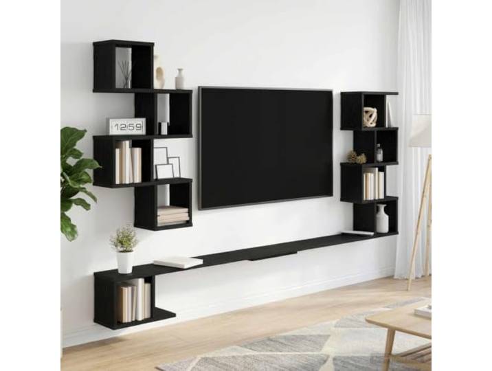 Wandmontiertes TV-Regal Schwarz Eichen-Optik 200 x 15 x 94 cm Holzwerkstoff,geräumiger Stauraum,schwebendes Design,feuchtes Tuch zur Reinigung,modernes Wohnzimmer