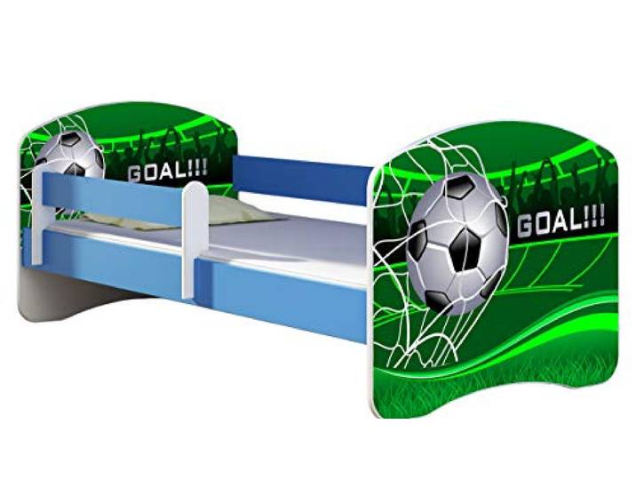ACMA Kinderbett Jugendbett mit Einer Schublade und Matratze Blau mit Rausfallschutz Lattenrost II 140x70 160x80 180x80 (14 Goal !!!, 160x80)
