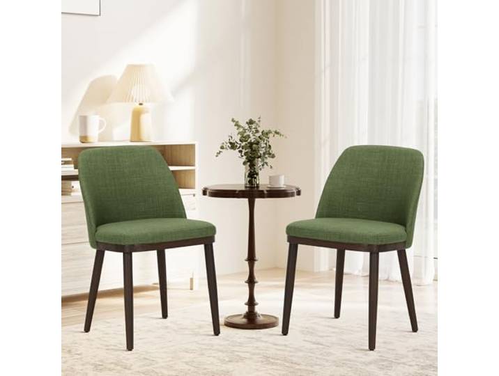 MALOL Gepolsterter Esszimmerstühle 2er Set, Moderne Polsterstühle Esszimmer, Küchenstühle mit Rückenlehne, Stoffstuhl mit Holzbeinen für Esszimmer, Küche, Restaurant, Grün