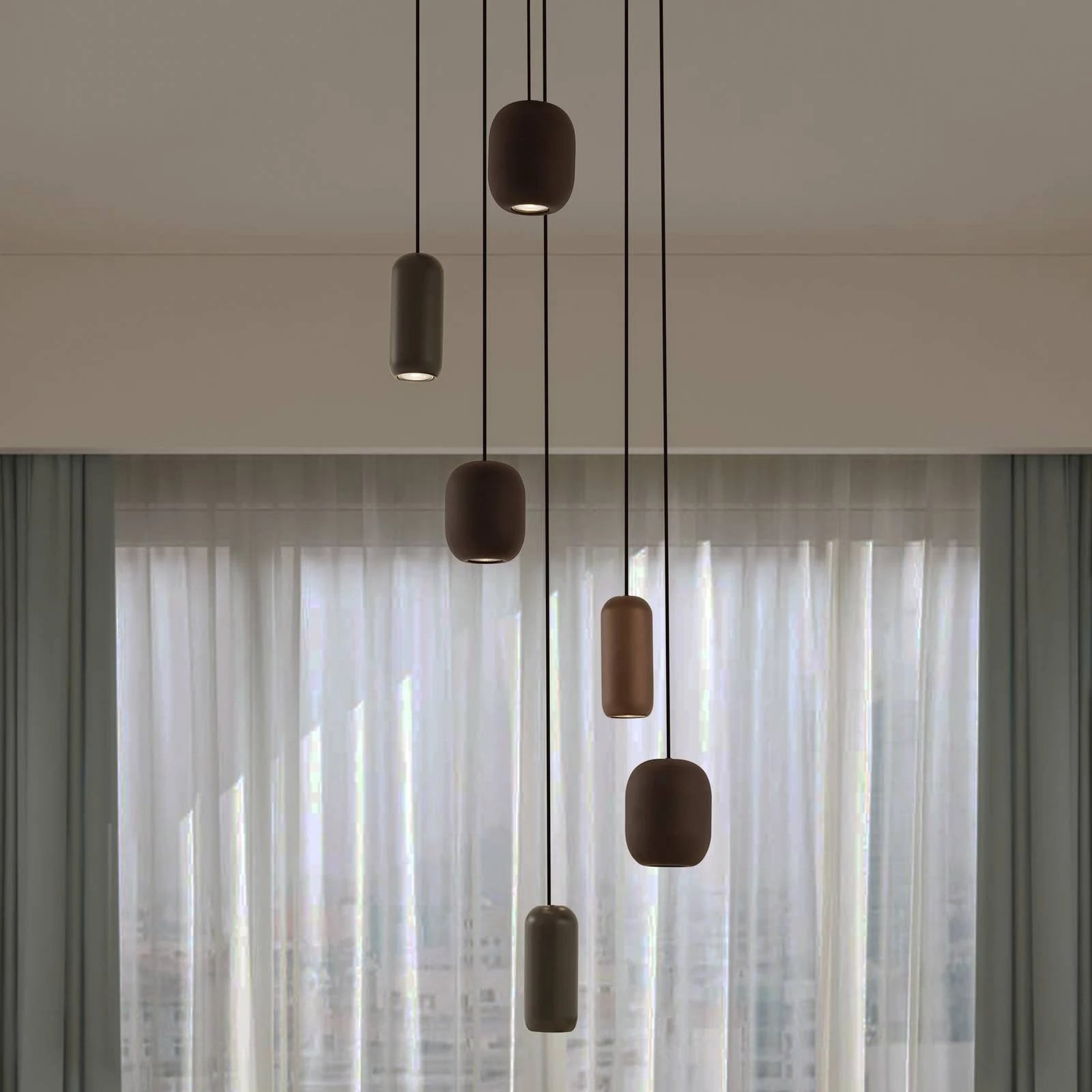 Lucande Narion 6 cluster hanglamp modern metaal dimbaar zwart groen bruin