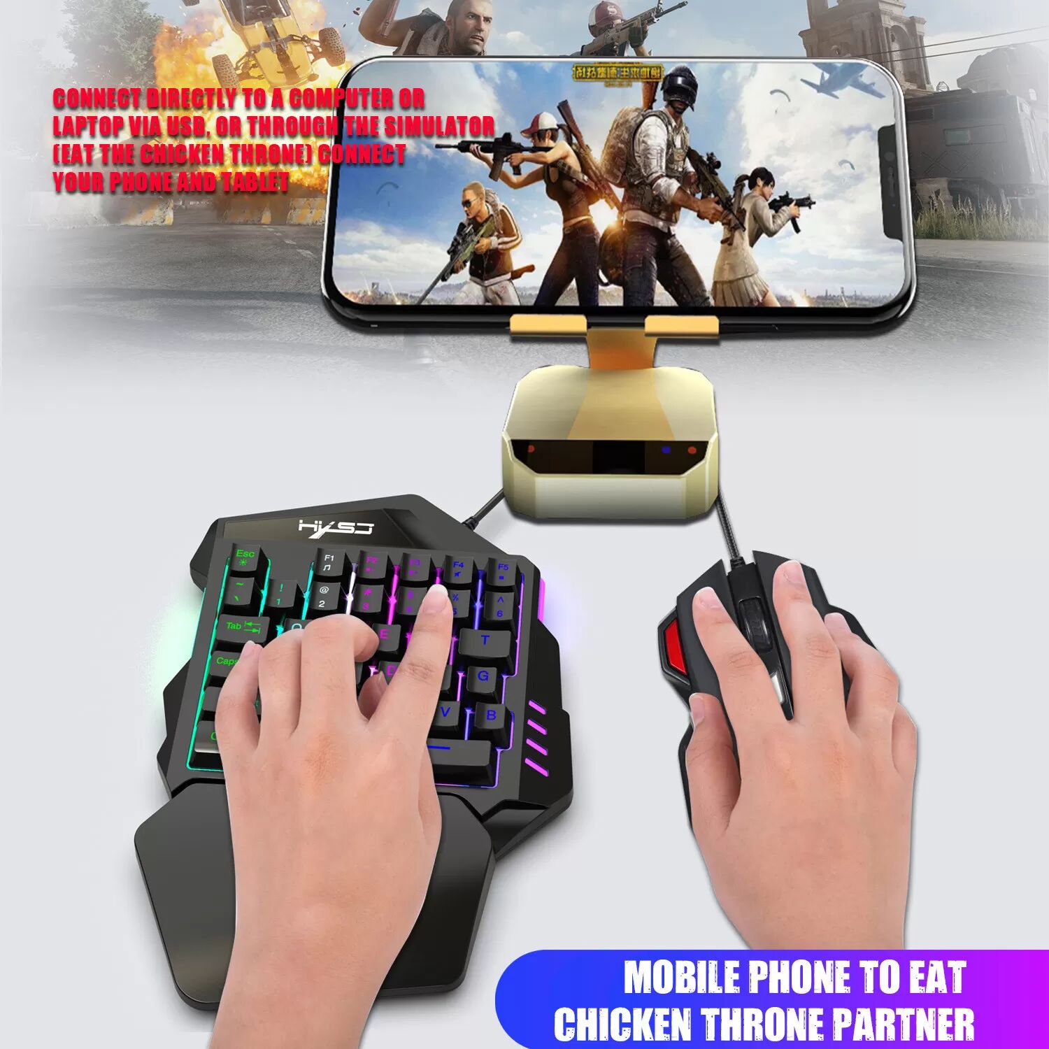 INF Clavier de jeu à une main, souris, repose-poignet rétroéclairé RVB