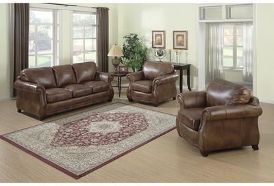 Sterling Cognac Brown Italian Leather Sofa and Two Chairs Set