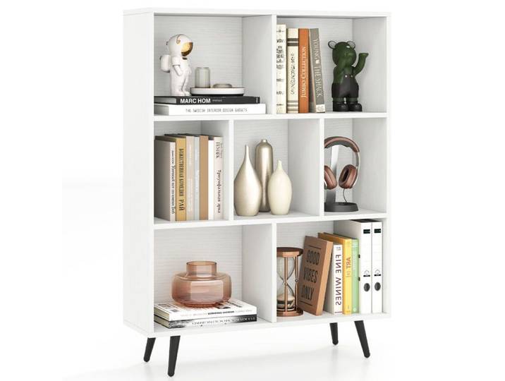 GIANTEX Bibliothèque à 7 Compartiments Ouvertes- Étagère de Rangement Moderne- Pieds en Métal- Salon Chambre- 80x24x107cm- Blanc