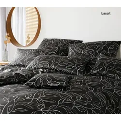 Elegante Bettwäsche Floral - 155x220 cm + 80x80 cm	basalt