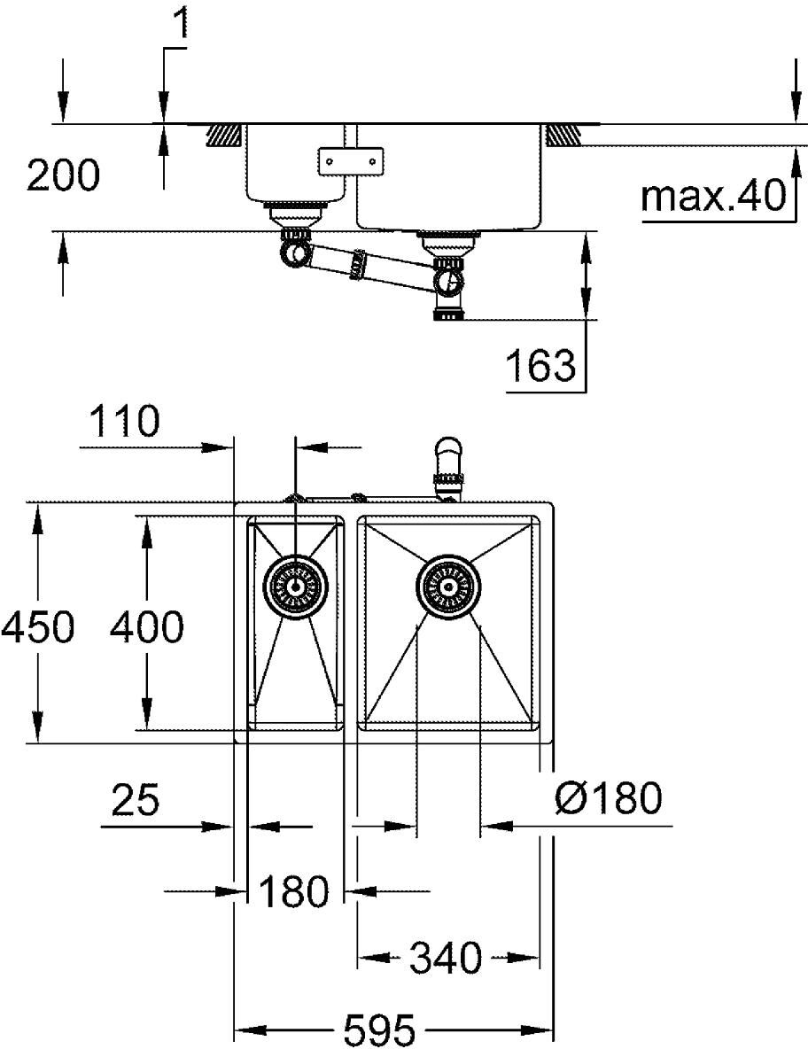 Grohe K700 Edelstahlspüle 59,5 x 45 cm mit 1,5 Becken, für Einbau rechts