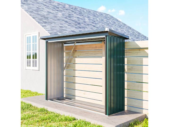 Outsunny Abri Bûches Acier Galvanisé 213x66,5x150cm Vert