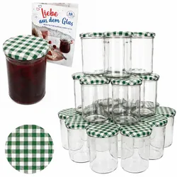48er Set Marmeladenglas 435ml Einmachglas TO 82 Deckel grün kariert Rezeptheft