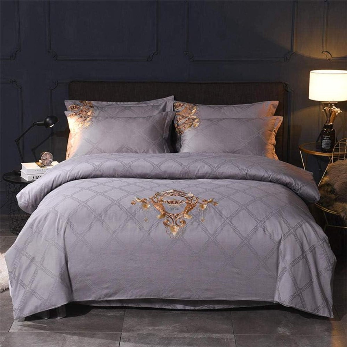 Jacquard Dekbedovertrek Set Blauw - Luxe Zacht Microvezel Beddengoed - 200x230cm