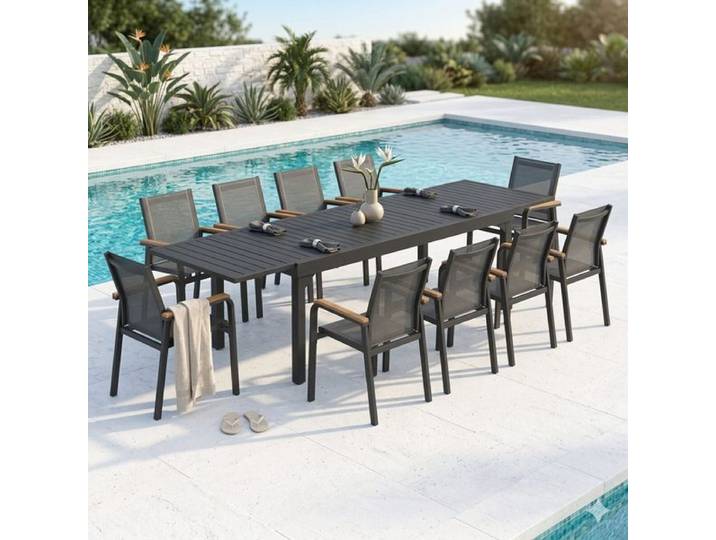 OUTLIV. Florenz Gartenmöbel-Set XXL (10 Plätze) Tisch 200/320x100,5cm