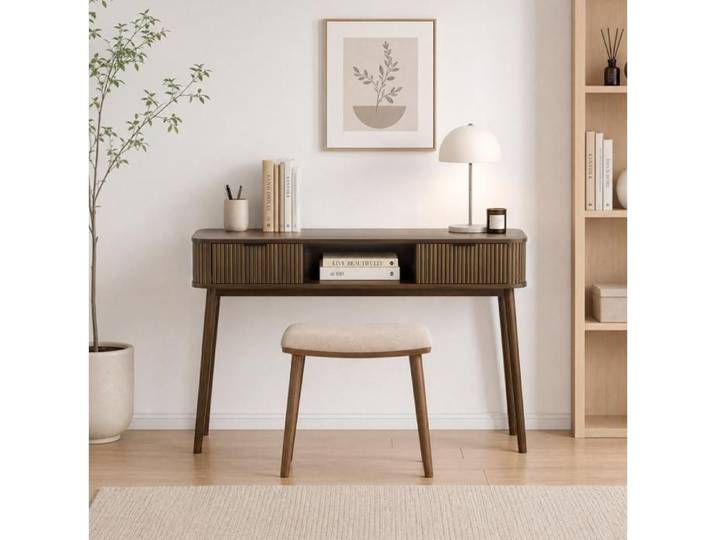 ROVRYN Console vintage 120 x 35 x 77 6 cm 2 tiroirs niche ouverte MDF aspect noyer