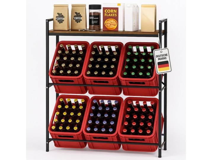 Étagère Roxlin pour 6 caisses de boissons – Étagère métallique pour caisses de bière et d'eau\, support pour caisses gain de place\, idéal pour la cuisine\, la cave et la pièce de stockage