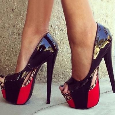 Damen-Absätze, Pumps, Stilettos, High Heels, sexy Party, Farbblock-Plateau, High-Heel, Peep-Toe, Wildleder-Lackleder-Loafer, nackte, schwarze, blaue Schuhe mit roten Unterteilen