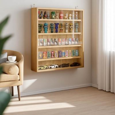 ZWYO HOSIMU "31.5"" Particle Board Glass 4-Shelf Wall-Mounted Display Case with Clear Double Doors & 7 Adjustable Positions"