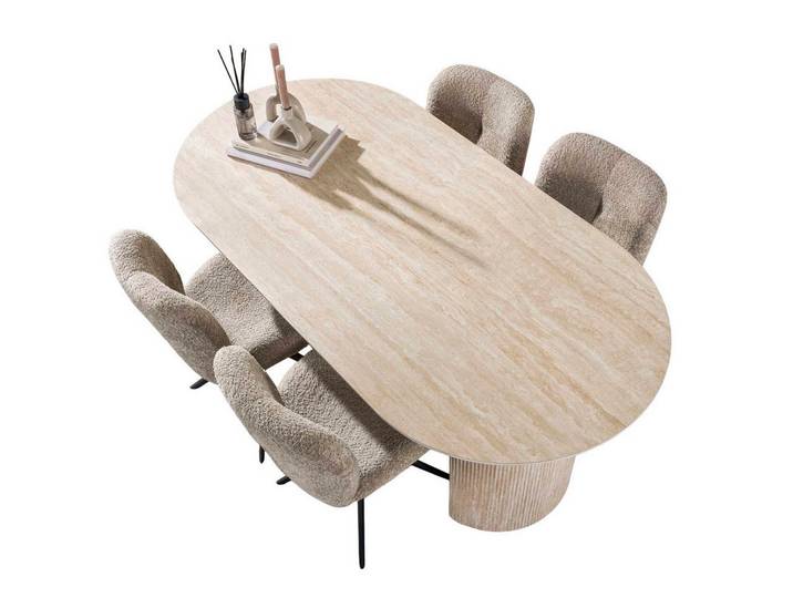 Vintagehaus Essgruppe Retro Arch Organic 180 Travertin Keramik + Stühle Comfort