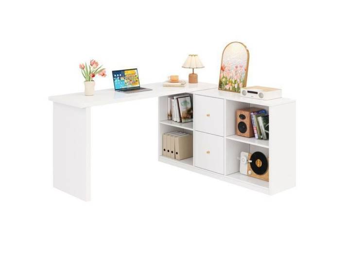 Bureau extensible polyvalent en L 120×50×78 cm couleur blanc 2 tiroirs et rangement ouvert pour intérieur