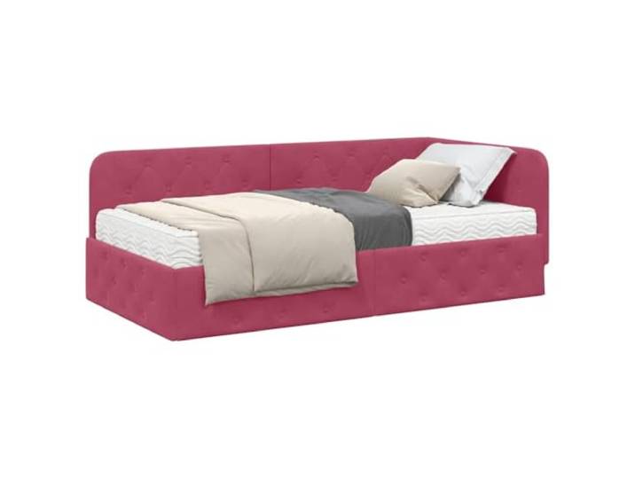 KTHLBRH Eck-Bettrahmen Samt Weinrot 90 x 190 cm Platzsparendes Design, umkehrbares Kopfteil, Sofabett, Struktur aus Sperrholz, einfache Reinigung