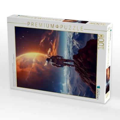 CALVENDO Puzzle Astronaut schaut einen Sonnenuntergang auf fernem Planeten | 1000 Teile Lege-Größe 64x48cm Foto-Puzzle für glückliche Stunden