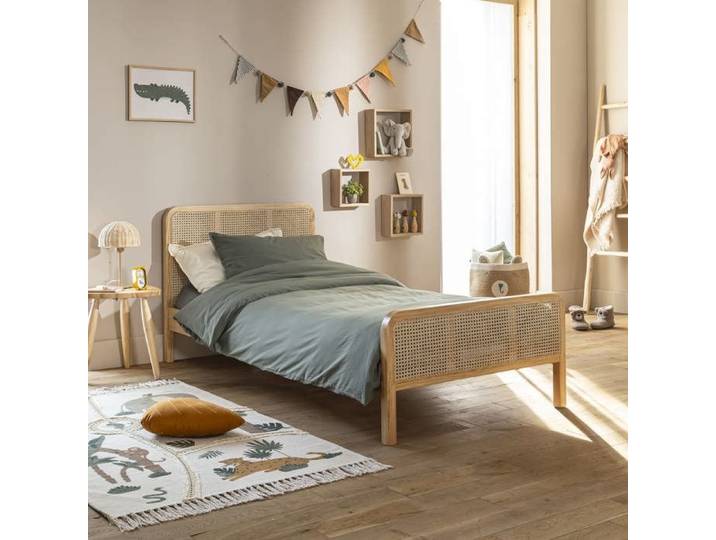 Lit enfant en pin massif avec véritable cannage ANNA 90x200 - LT17018 - Bois naturel - Terre de Nuit