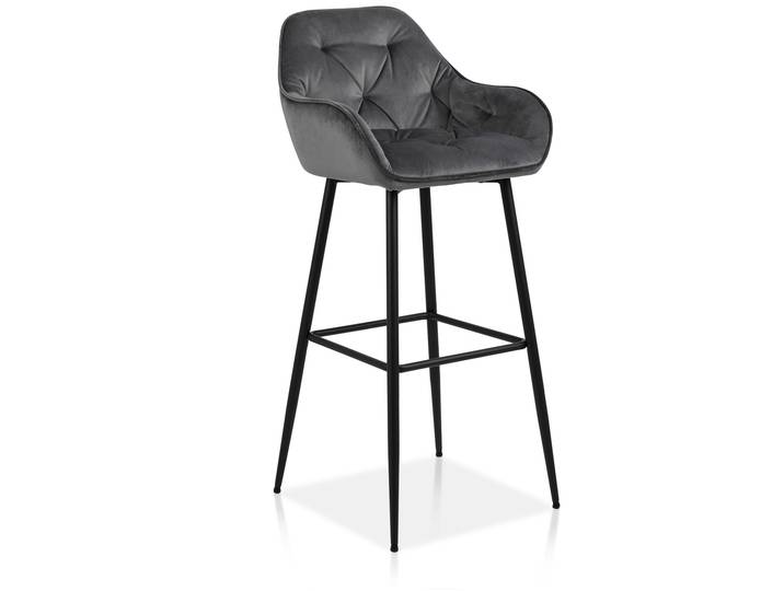 BALCO Barhocker, Samtoptik, Metall schwarz, Dunkelgrau