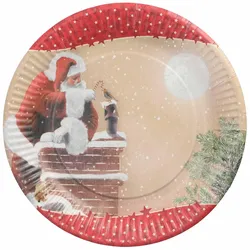 VEPATIM 100 Pappteller rund Ø 23 cm "Weihnachtsmann auf Schornstein"