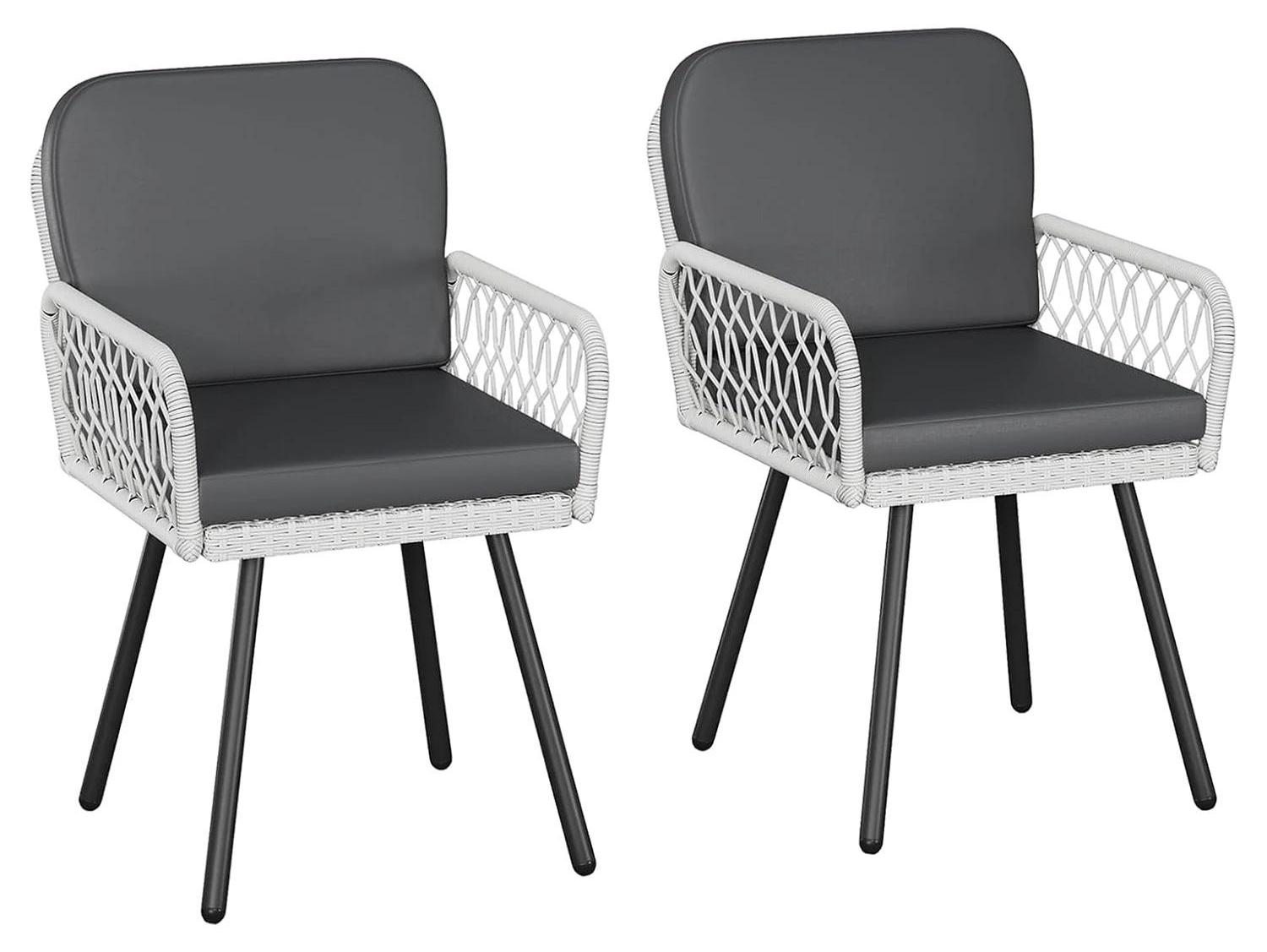 Gartenstühle Set - 2er Outdoor Loungesessel - Modernes Seildesign - Metallgestell - Polyrattan - Mit Kissen