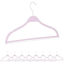 Relaxdays Kleiderbügel, 10er Set, Weizenstroh, Kunststoff, nachhaltig, Bügel platzsparend, Hosensteg, Einkerbungen, rosa