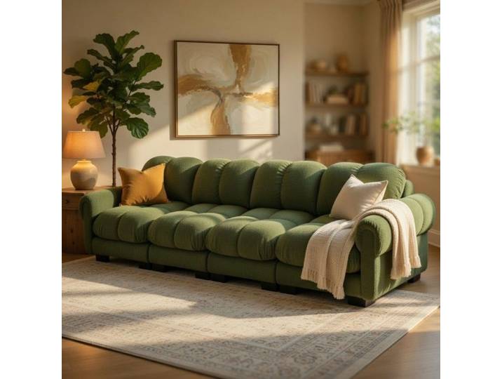 CollaHausse Canapé Chenille Vert Matelassé Ergonomique avec Accoudoirs Élégants