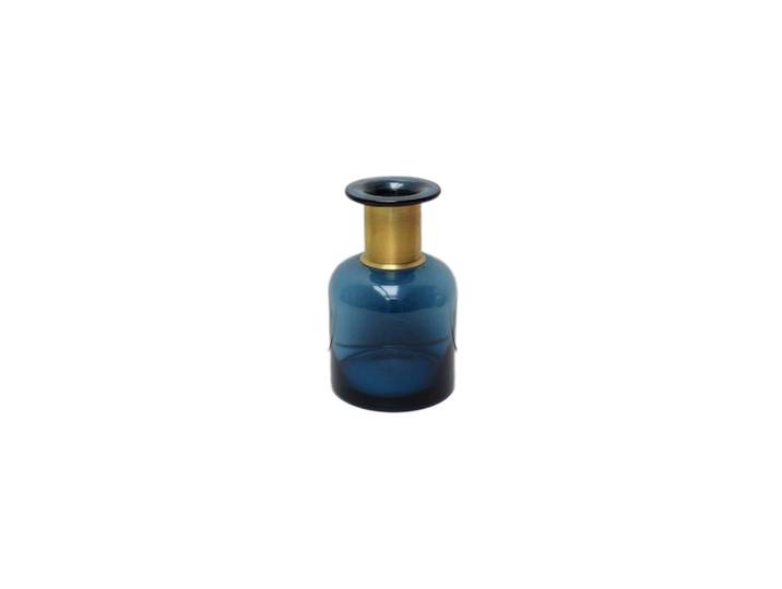 Vase en verre bleu, à poser, col doré, forme bouteille - Chehoma,