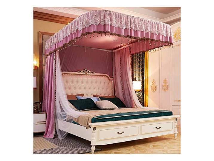 ZMYJTO Moskitonetz 3 seitliche Öffnungen Bettvorhang Baldachin mit U-förmiger Schienenhalterung für Single bis King Size Floor Home Keep Warm Bed Canopy (Größe: 180 × 200 × 210 cm)