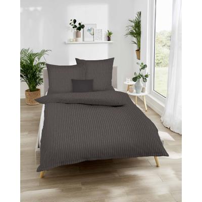 Bettwäsche KAEPPEL "Mood", grau (kaffee), B/L: 135cm x 200cm, Edel-Köper-Flanell, B/L: 80cm x 80cm, 2 Stk., Edel-Köper-Flanell, Obermaterial: 100% Baumwolle, Bettwäsche, Bettwäsche