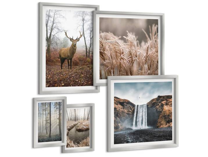BILDER SET 5er Set - 50x50 cm & 20x30 cm & 40x60 cm Silberner Rahmen - Die charmanten Straßen der Hafenstädte