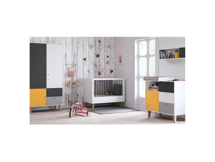 Chambre complète lit bébé - commode à langer - armoire Vox Concept Jaune