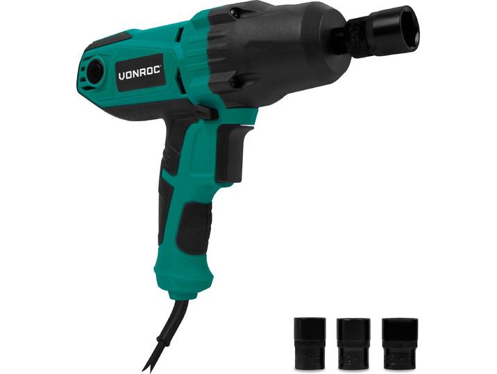 VONROC Slagmoersleutel 450W - 350Nm - 1/2” opname - Incl. 4 moerdoppen - 3m kabel - Soft Grip – geschikt voor banden verwisselen