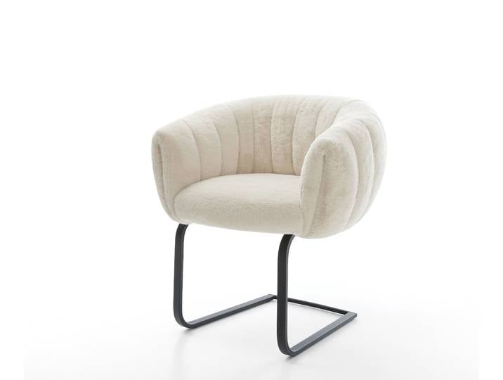 Freischwinger Jada-Flex Plüsch Creme-Weiß Freischwinger flach Schwarz Taschenfederkern, Esszimmerstühle