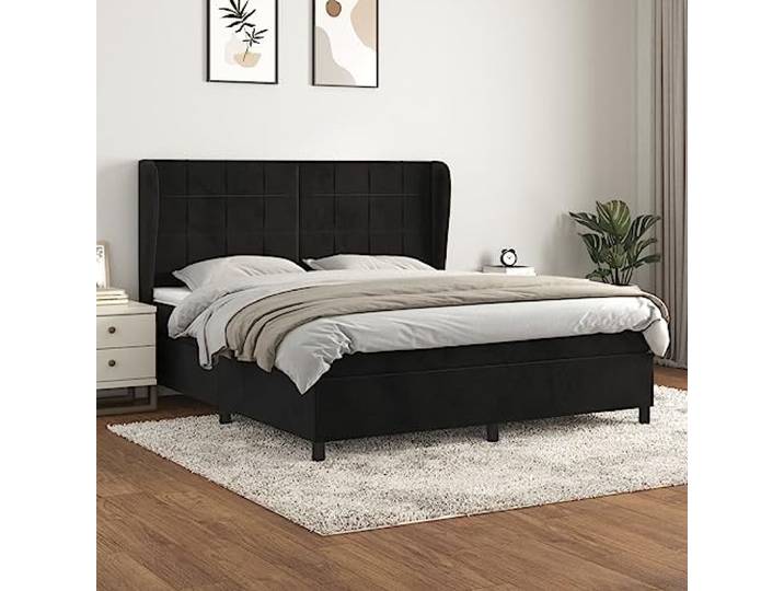 RJPLMFV Lattenrost, Velours, Schwarz, 160 x 200 cm, mit Taschenfederkernmatratze