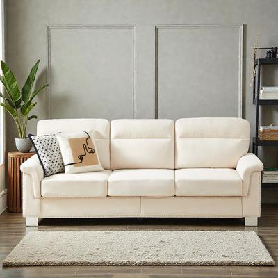 Fundinbaths 82 Inch Modern 3 Seater Sofa with Snowfleece Fabric, Compressed Upholstered Couch for Living Room Bedroom