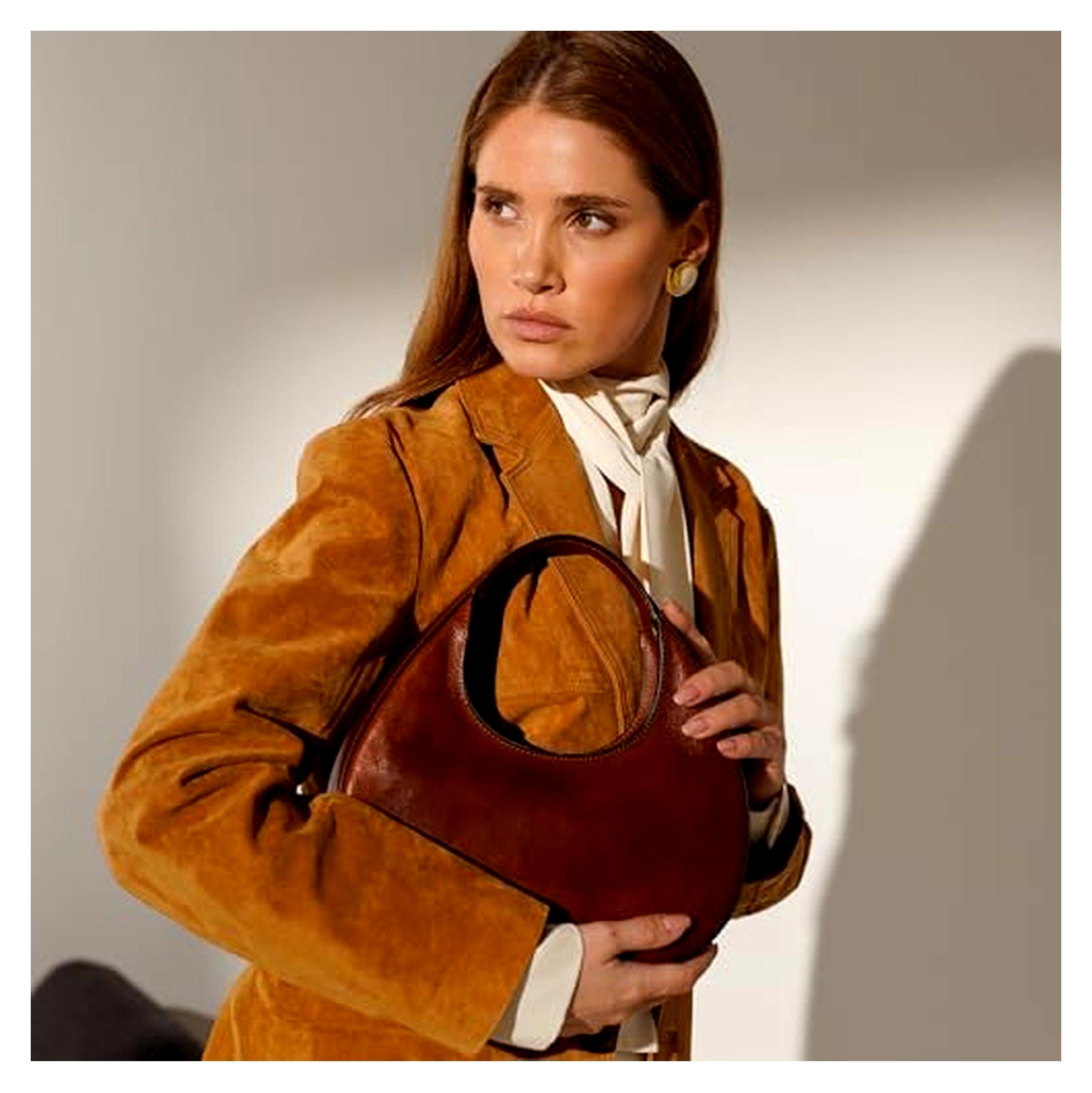 Lederhandtasche - Geldbörse aus Vollnarbenleder für Damen - Tasche mit oberem Griff - Tragetasche