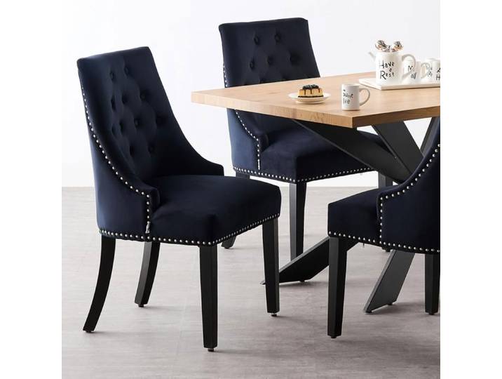 Set of 2 velvet dining chairs with backrests – Designer style wooden legs – Dining room and living room