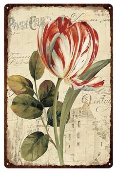 The Handy Homestead Flowers Metal Tin Sign, Retro Plates Rose Peony Lavender Art Plaque, Vintage Poster, Garden Room Wall Decor Gift 08 7.87 X 11.81 Inches.