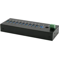 Exsys 10 Port USB 3.0 HUB Metall-Gehäuse, inkl. Netzteil 12V/5A, USB 3.0 Kabel, Din-Ra (USB-B, 10 Ports), Dockingstation + USB Hub, Schwarz