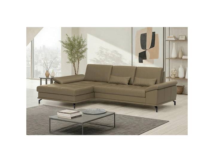 Sit & More Ecksofa Costello E, Olivgrün, Metall, Echtleder,Kombination Echtleder/Stoff,Kombination Echtleder/Stoff, Nappaleder,Nappaleder,Nappaleder, 5,5-Sitzer, Füllung: Polyester, Ottomane links, L-Form, 301x176 cm, Schlafen auf Sitzhöhe, Armteil links, rechts, Wohnzimmer, Sofas & Couches, Wohnlandschaften, Ecksofas