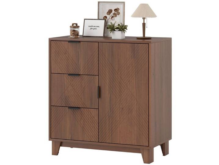 LIA Buffet salon placard porte 3 tiroirs étagère réglable 75x39x80 cm effet bois marron