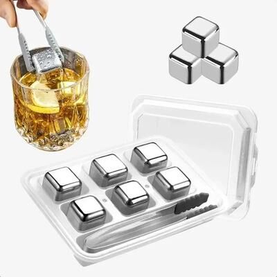 Uplift Essentials Chill Steel Reusable Whiskey Stones 6 Piece Stainless Steel Ice Cube Set Chill Steel Reusable Whiskey Stones 6 Piece Stainless Steel Ice Cube Set